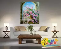 Ка� � ина на � олс� е П� ованс Вазон с � ве� ами на окне